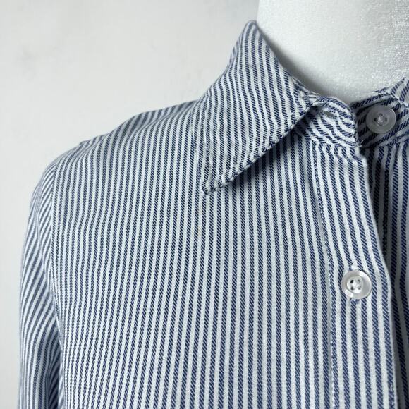 Zac & Rachel Button Up Shirt S Blue & White Striped Asymmetric Hem Long Sleeve - Picture 6 of 12